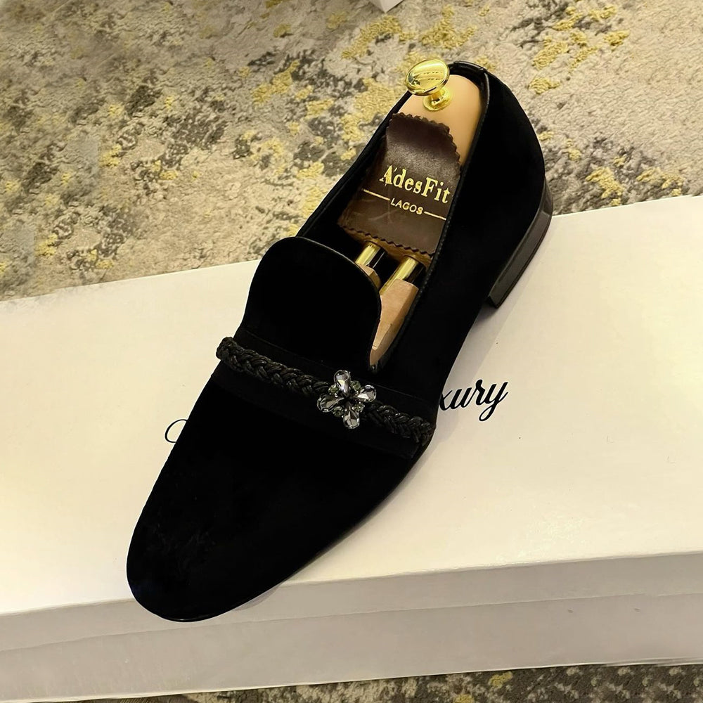 Black Velvet and Rhinestone Shoes