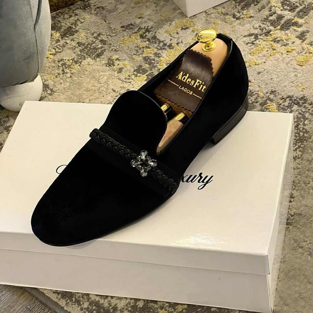 Black Velvet and Rhinestone Shoes