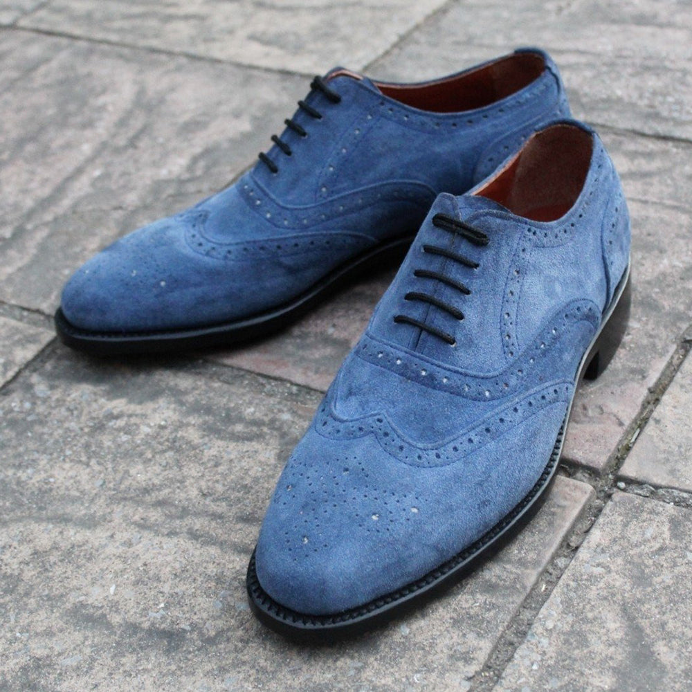 Blue Suede Oxford Lace up Dress Shoes For Mens