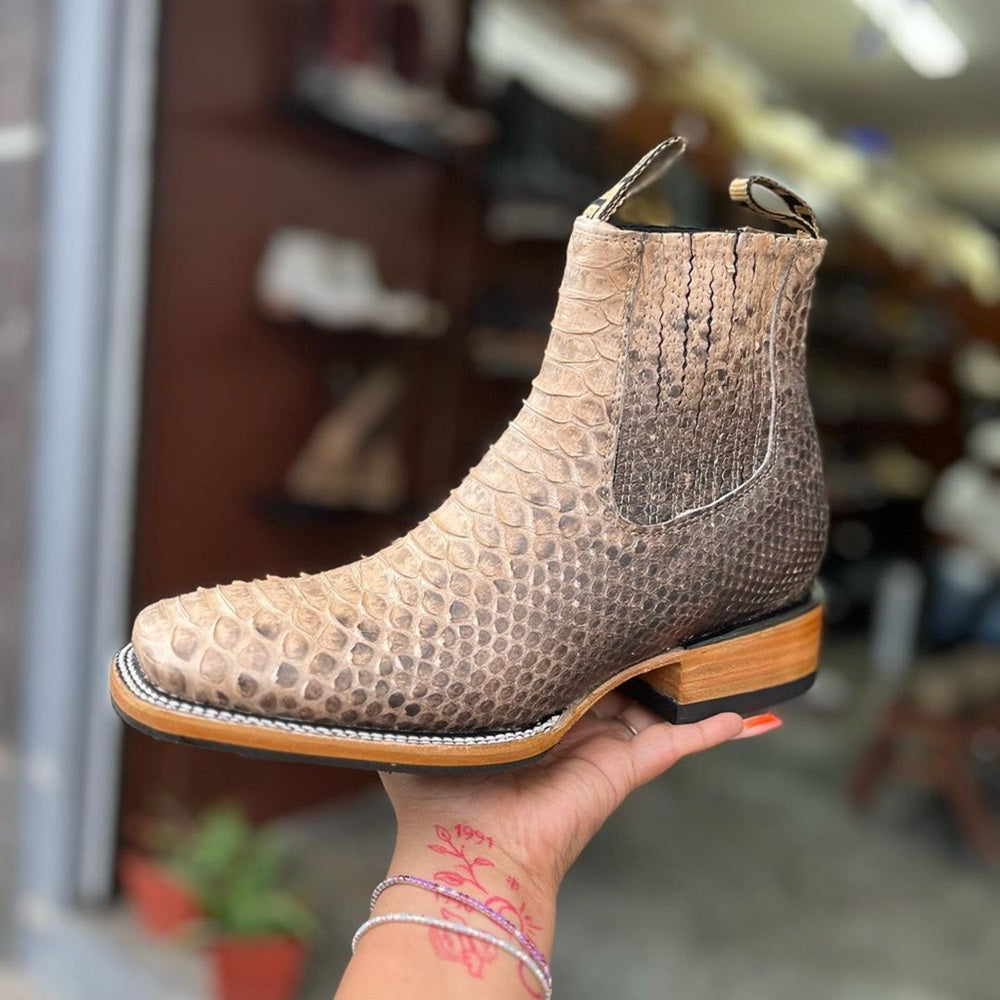 Men's Handmade Crocodile Leather Square Toe Chelsea Boots