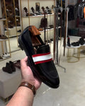 Black Lightweight Red-white Strap Loafers with Rubber Sole