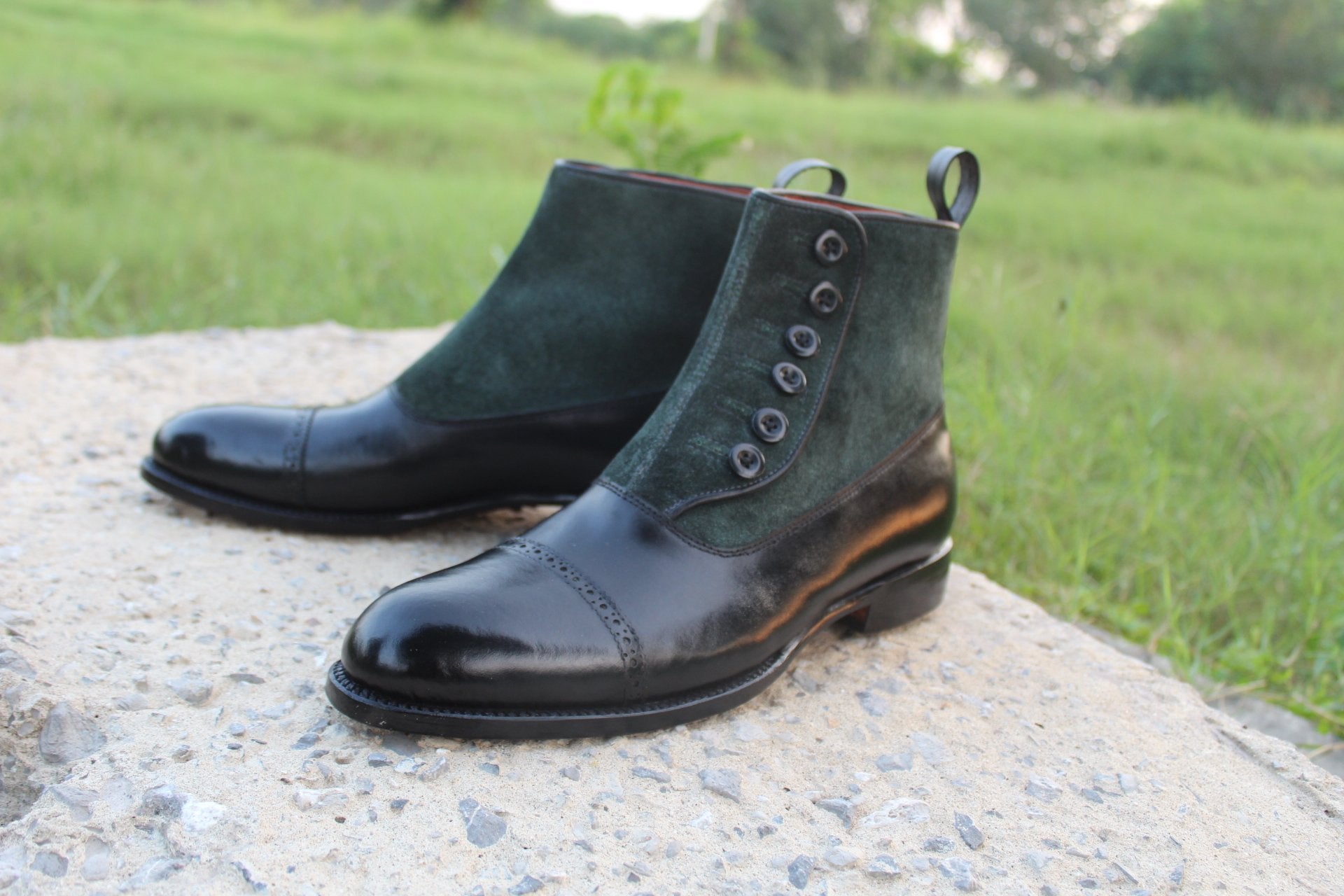 Black Calf Green Suede Leather Ankle Dress Boot