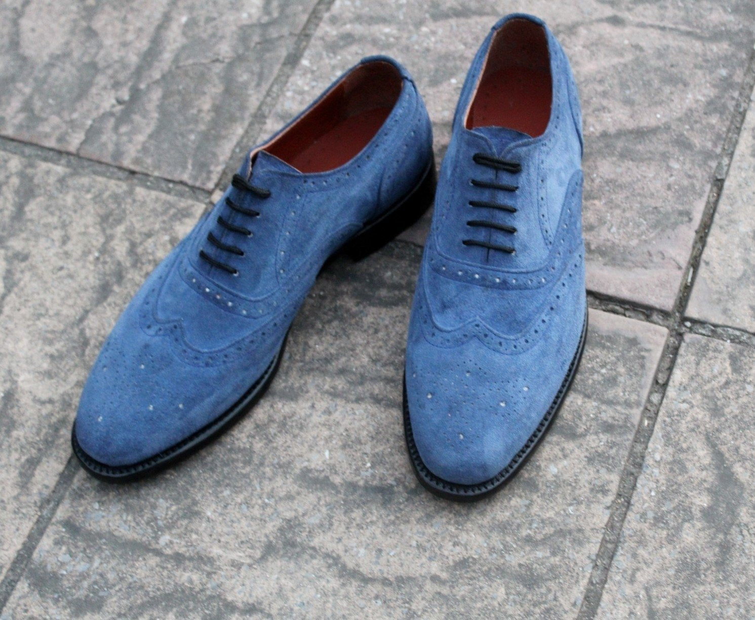 Blue Suede Oxford Lace up Dress Shoes For Mens