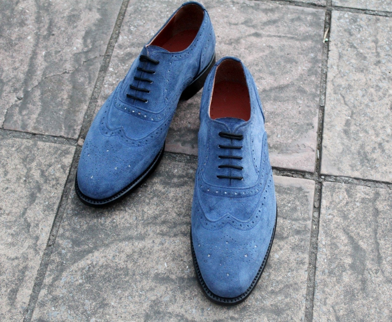 Blue Suede Oxford Lace up Dress Shoes For Mens