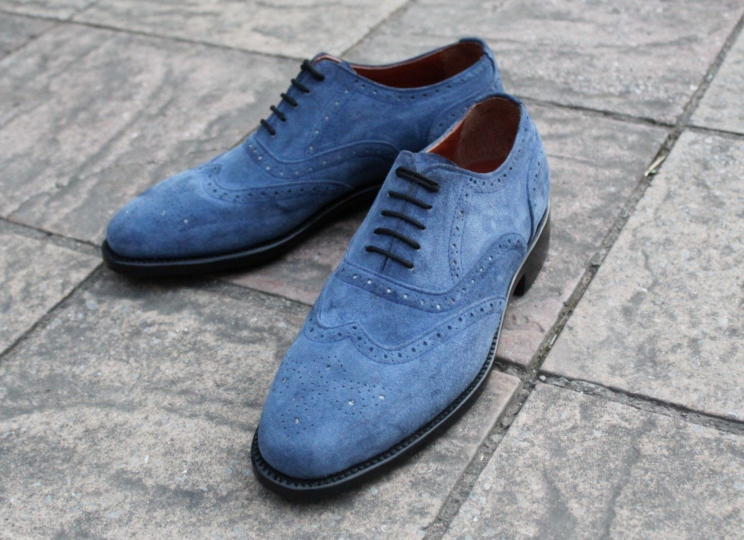 Blue Suede Oxford Lace up Dress Shoes For Mens