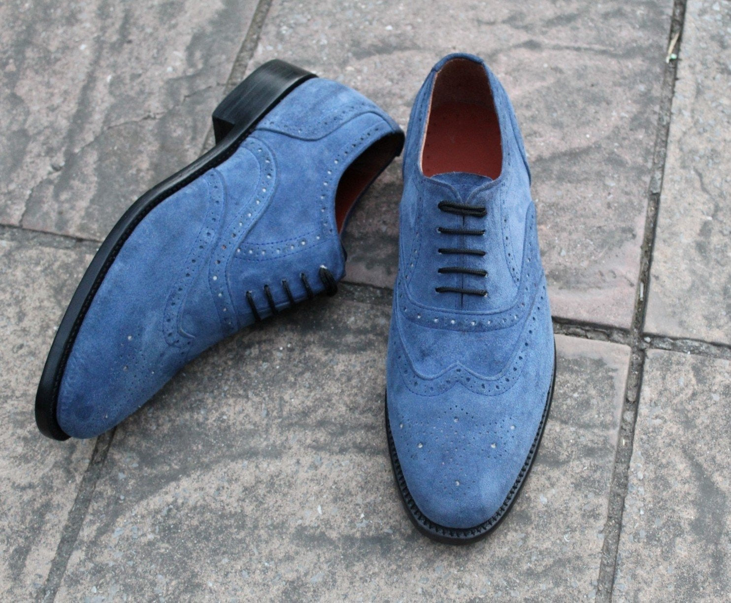 Blue Suede Oxford Lace up Dress Shoes For Mens