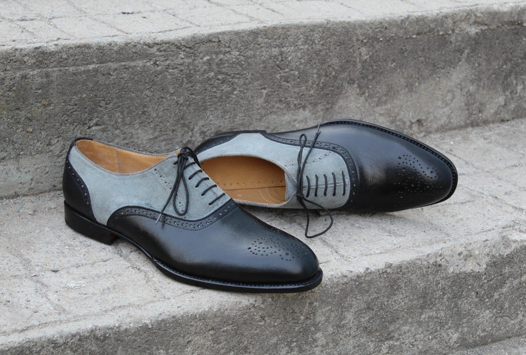 Black Calf Gray Suede Leather Dress Shoes