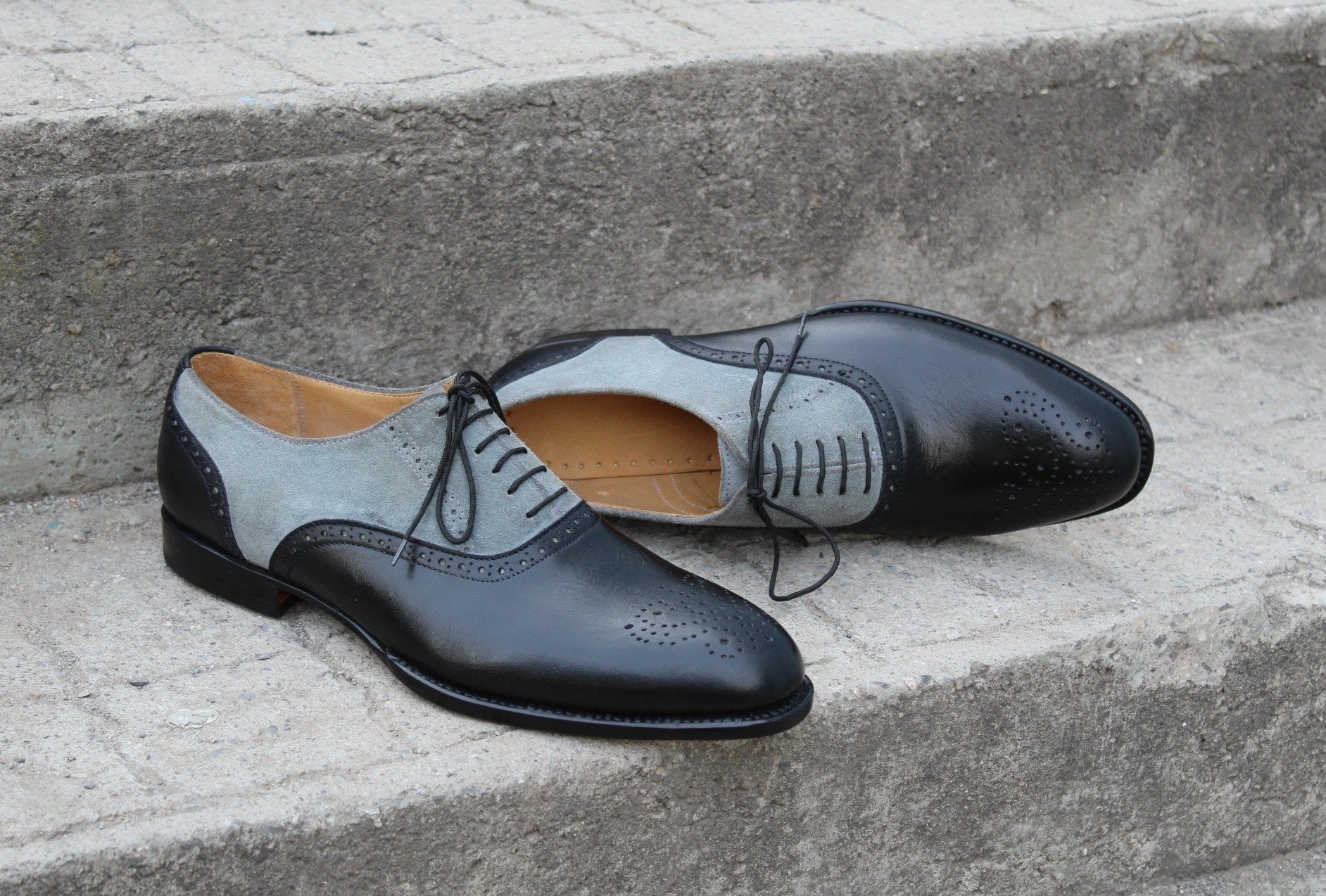 Black Calf Gray Suede Leather Dress Shoes