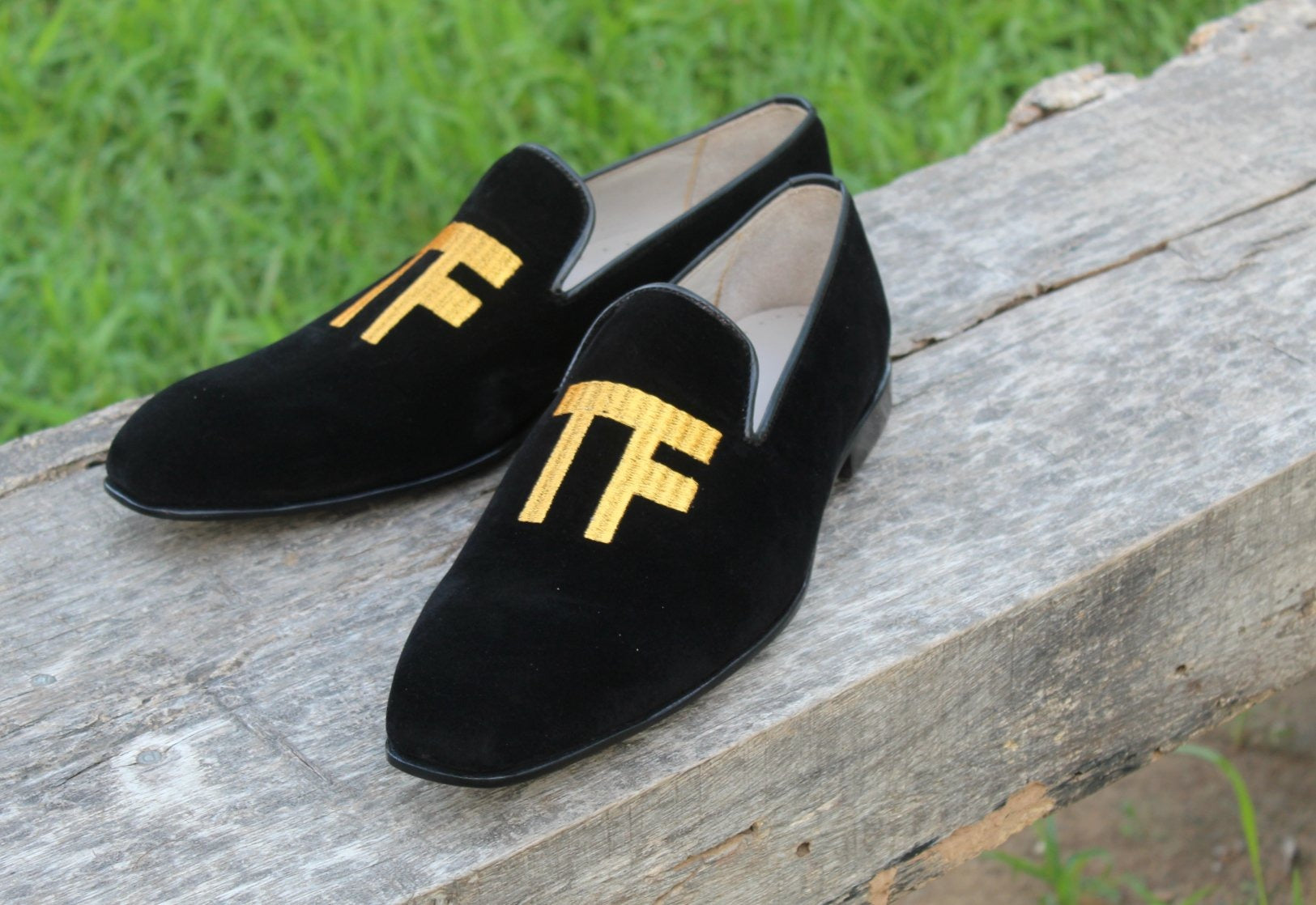 Black Velvet Loafer with Hand Stitched Formal Moccasin Shoes