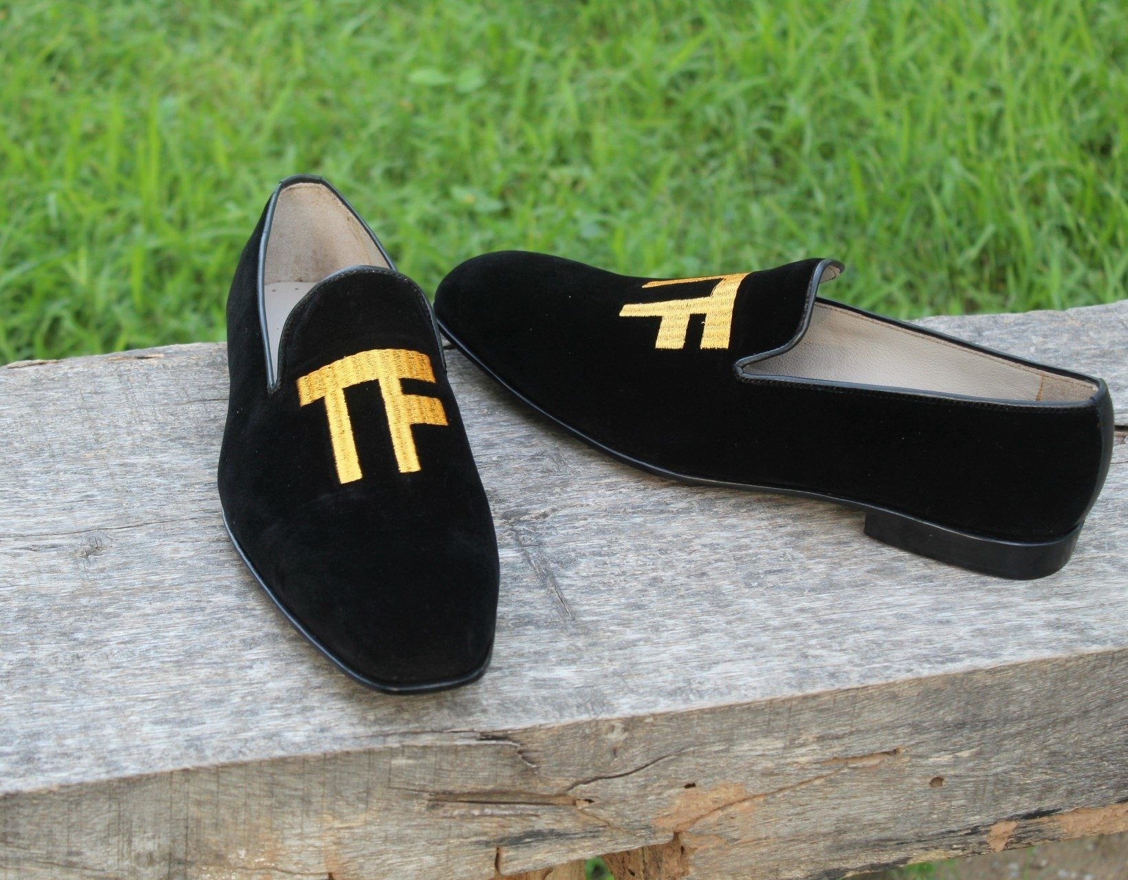 Black Velvet Loafer with Hand Stitched Formal Moccasin Shoes