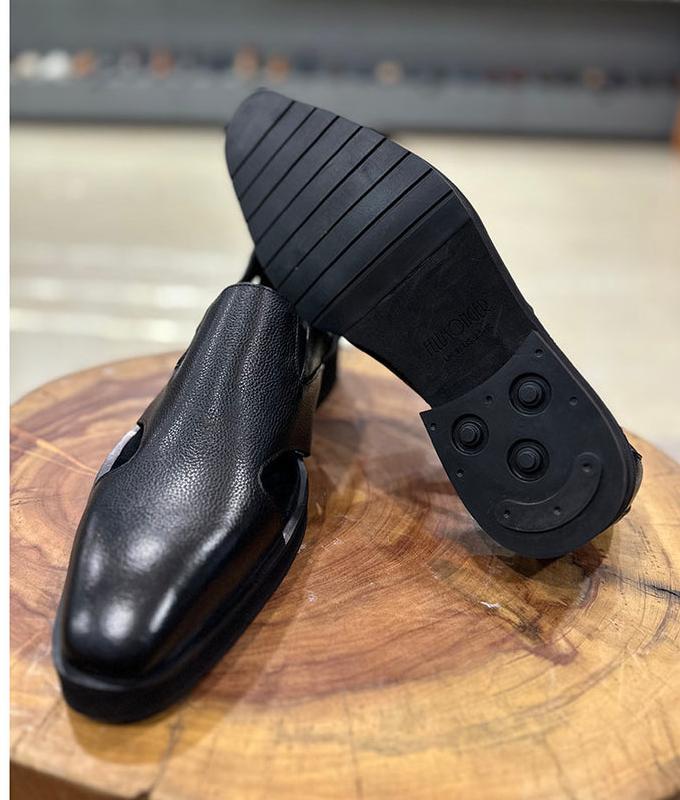 Black Milled Glossed Peshawari Sandals