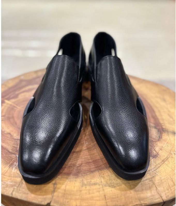 Black Milled Glossed Peshawari Sandals