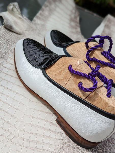 Black crocodile & White Deer Loafer