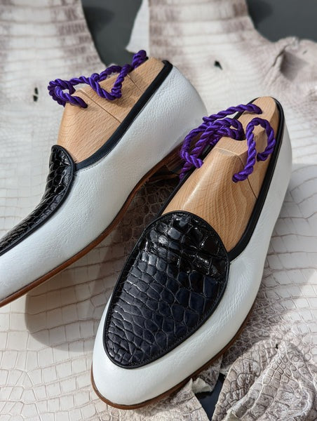 Black crocodile & White Deer Loafer