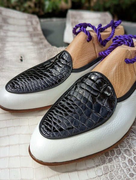 Black crocodile & White Deer Loafer