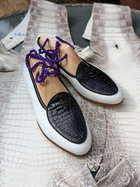 Black crocodile & White Deer Loafer