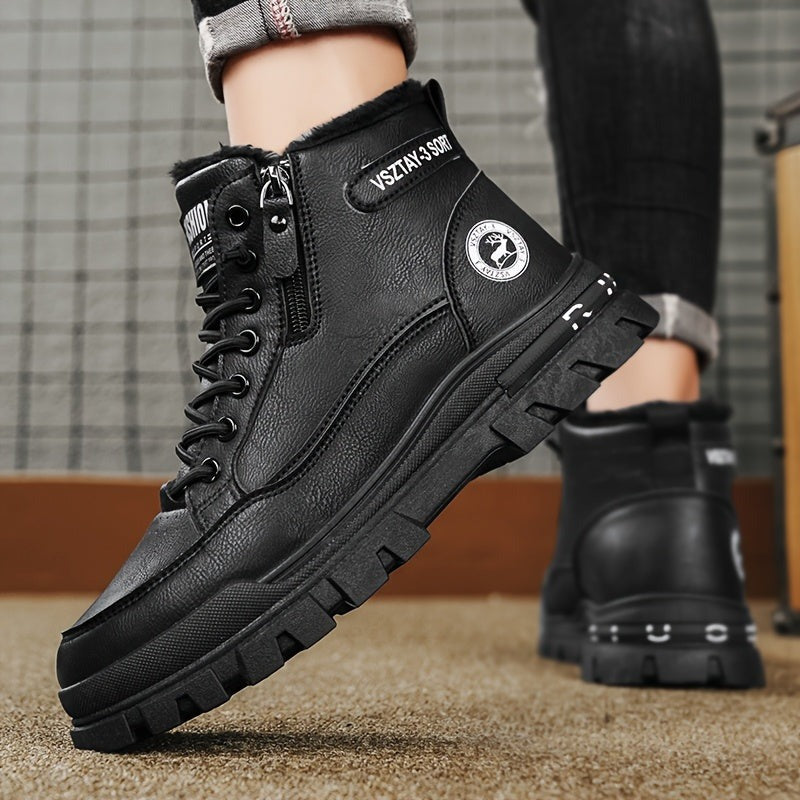 Winter Men's Snow Boots Warm Fleece Lined Side Zipper Waterproof Slip Resistant