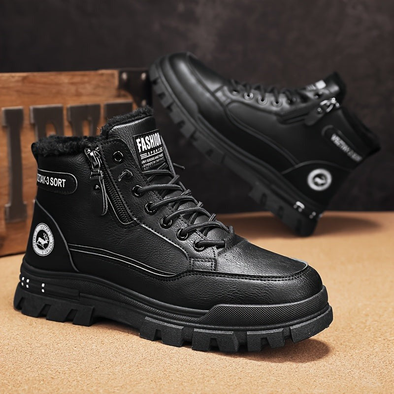Winter Men's Snow Boots Warm Fleece Lined Side Zipper Waterproof Slip Resistant