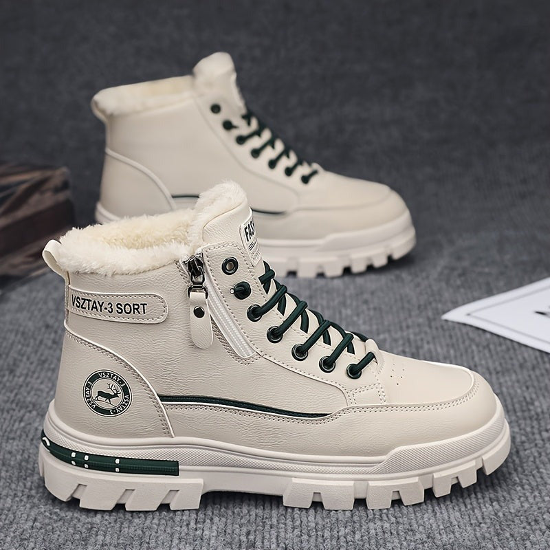 Winter Men's Snow Boots Warm Fleece Lined Side Zipper Waterproof Slip Resistant