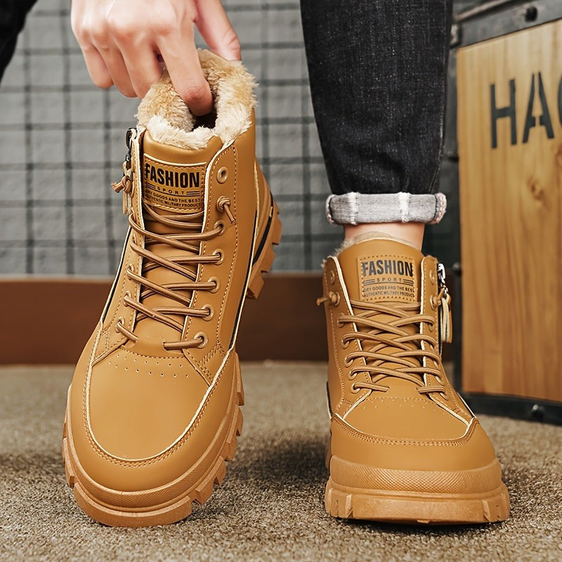 Winter Men's Snow Boots Warm Fleece Lined Side Zipper Waterproof Slip Resistant