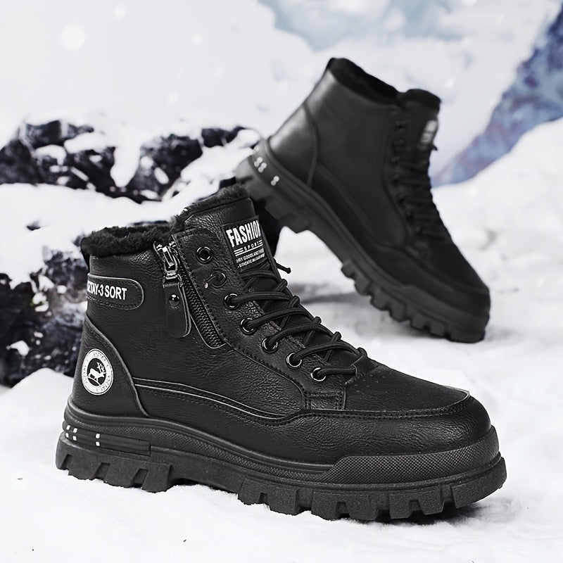 Winter Men's Snow Boots Warm Fleece Lined Side Zipper Waterproof Slip Resistant