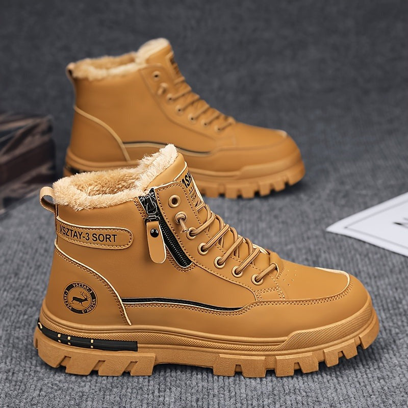 Winter Men's Snow Boots Warm Fleece Lined Side Zipper Waterproof Slip Resistant