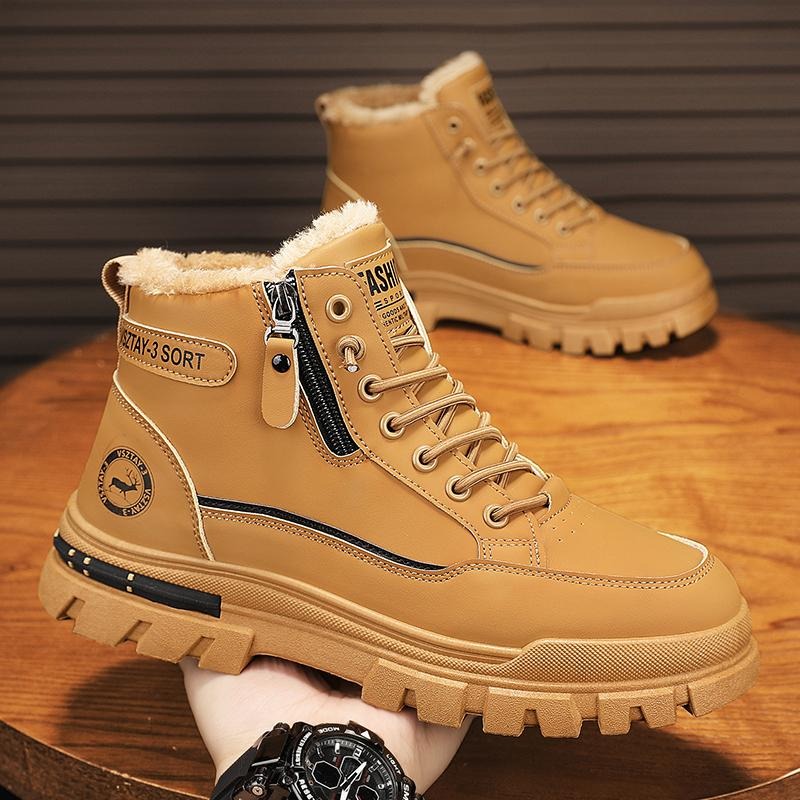 Winter Men's Snow Boots Warm Fleece Lined Side Zipper Waterproof Slip Resistant