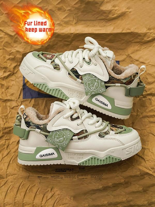 Men's Fashionable Lace Up Low Top Patched Design Sneakers