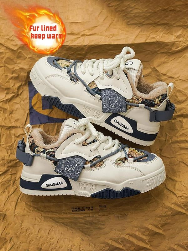 Men's Fashionable Lace Up Low Top Patched Design Sneakers