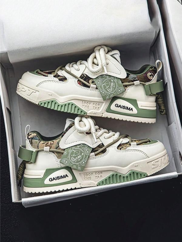 Men's Fashionable Lace Up Low Top Patched Design Sneakers