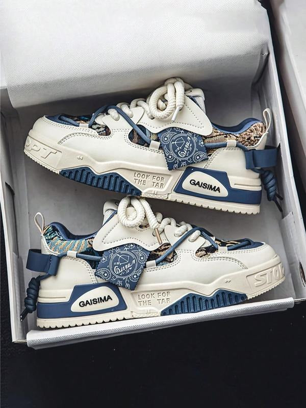 Men's Fashionable Lace Up Low Top Patched Design Sneakers