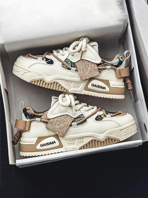 Men's Fashionable Lace Up Low Top Patched Design Sneakers