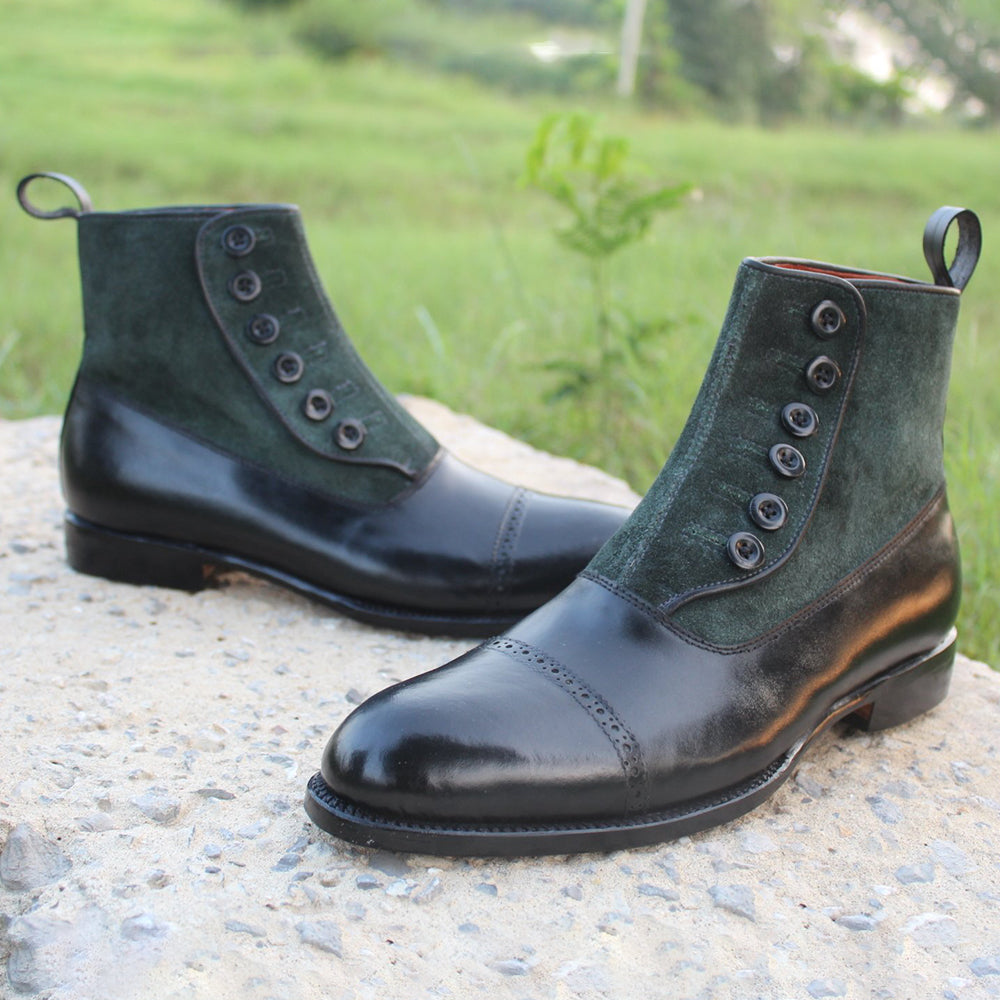 Black Calf Green Suede Leather Ankle Dress Boot