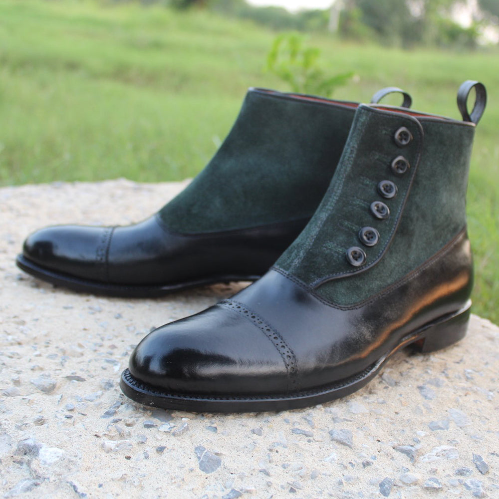Black Calf Green Suede Leather Ankle Dress Boot
