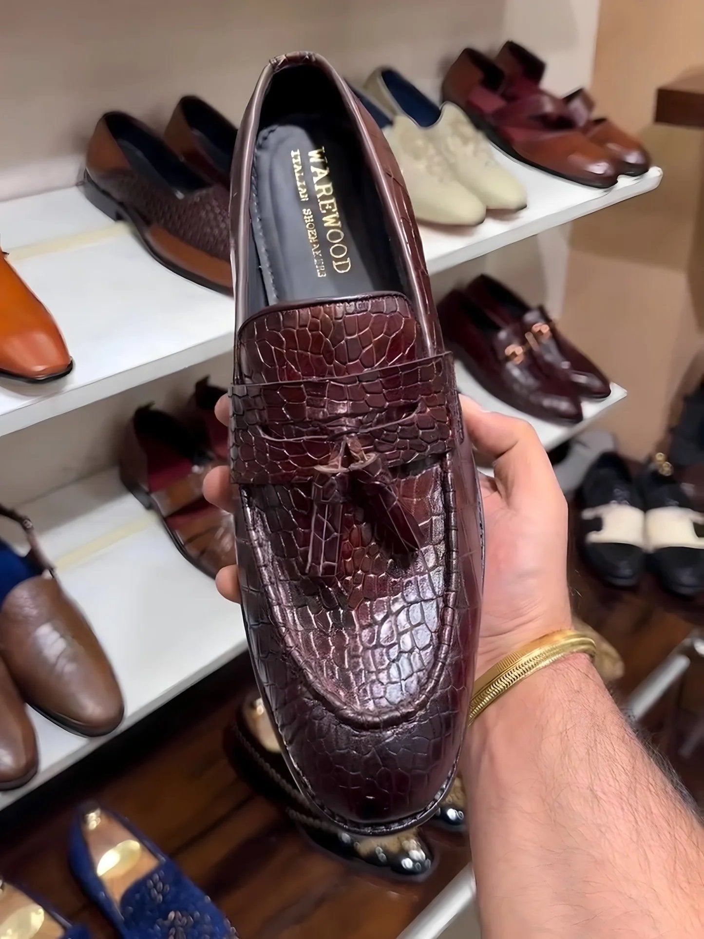 Baby Crocodile Wine Shade Moccasins