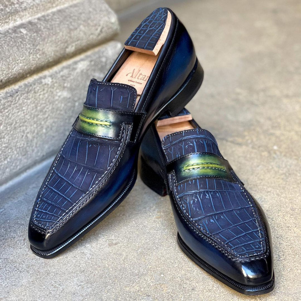 Lincoln Loafer - Blue Alligator Nabuck, Night Blue calf