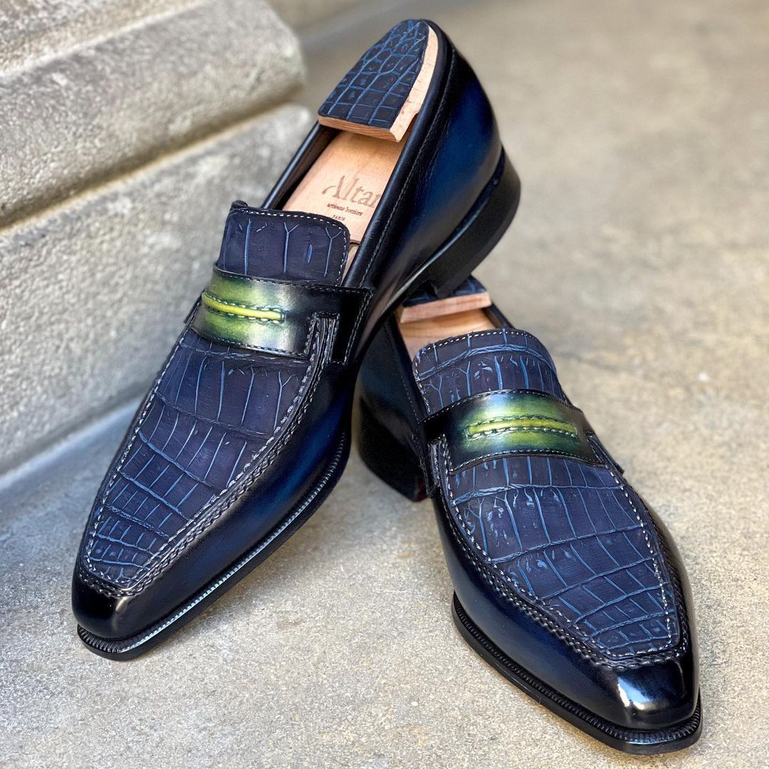 Lincoln Loafer - Blue Alligator Nabuck, Night Blue calf