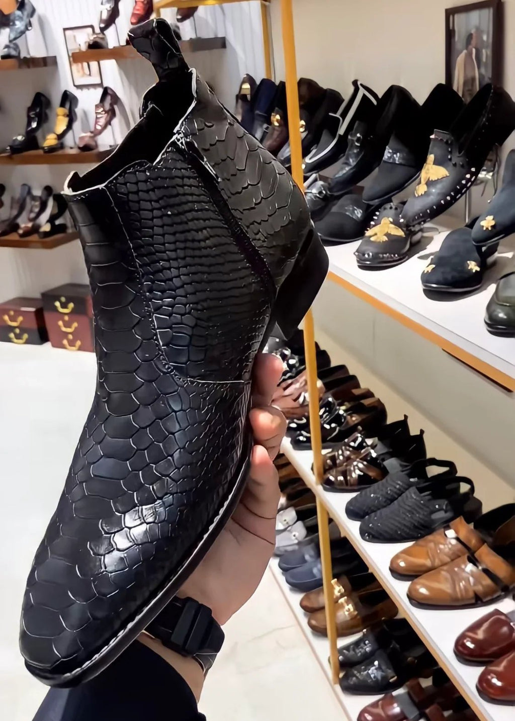 Charcoal Black Cobra Scaled Zip Boots