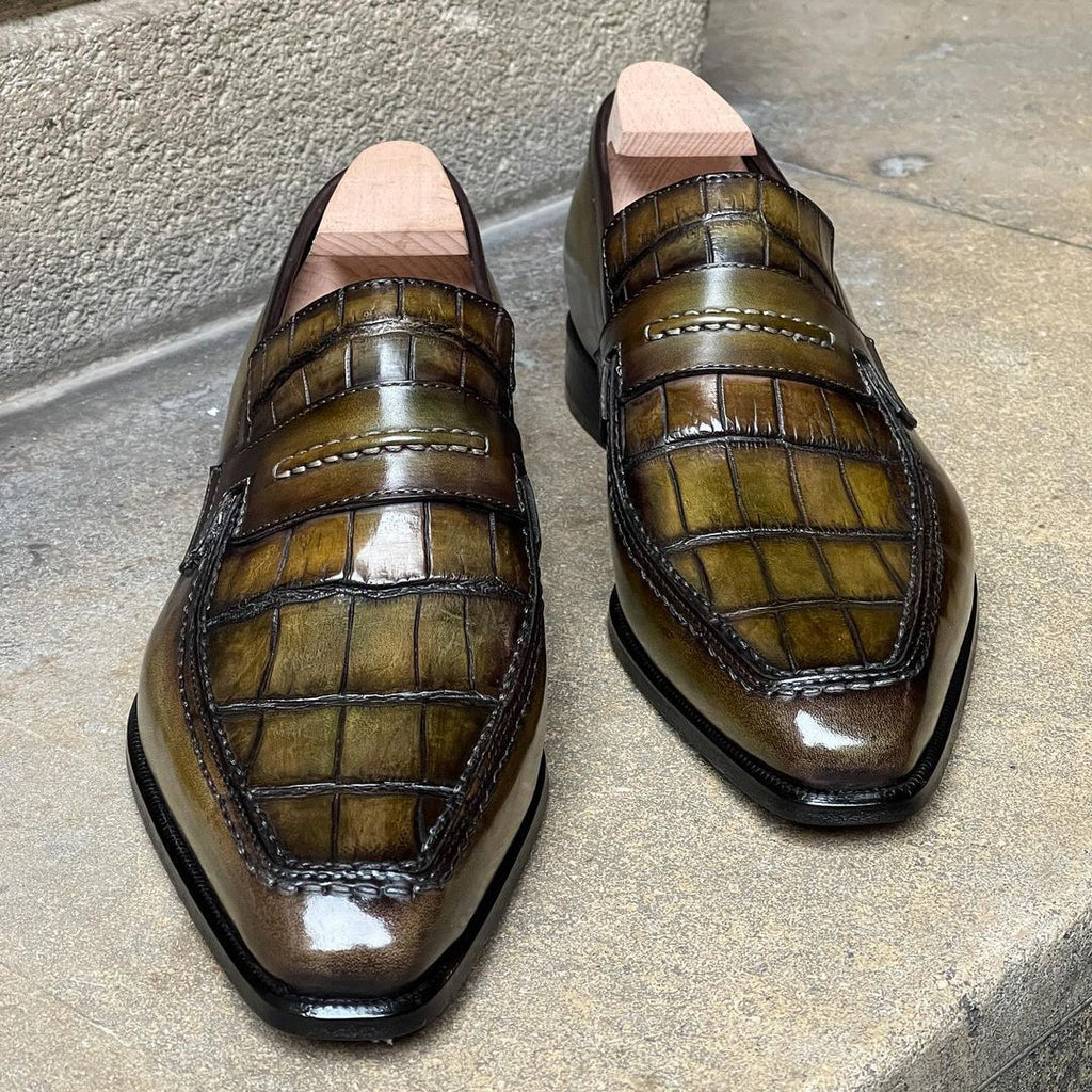Lincoln Loafer - Crocodile Vamp - Vintage Autumn Leaves Patina