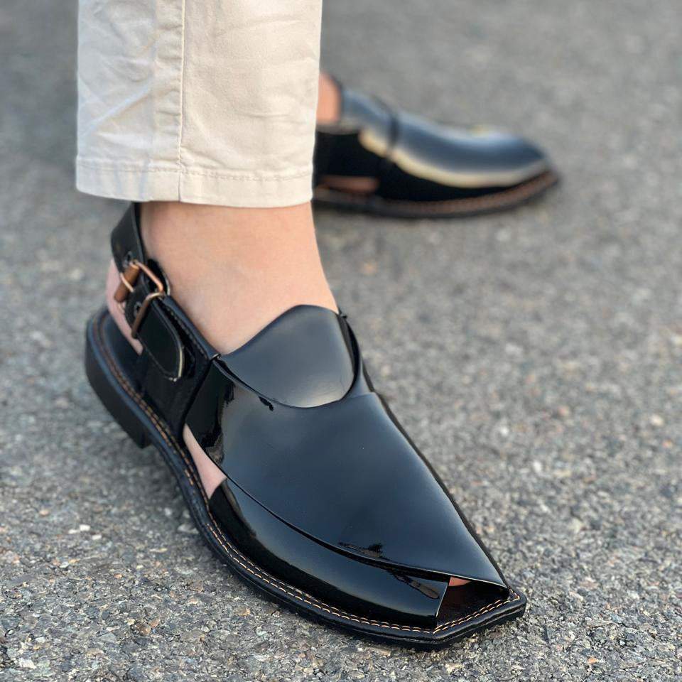 Hand Stitched Patent Black Kheri