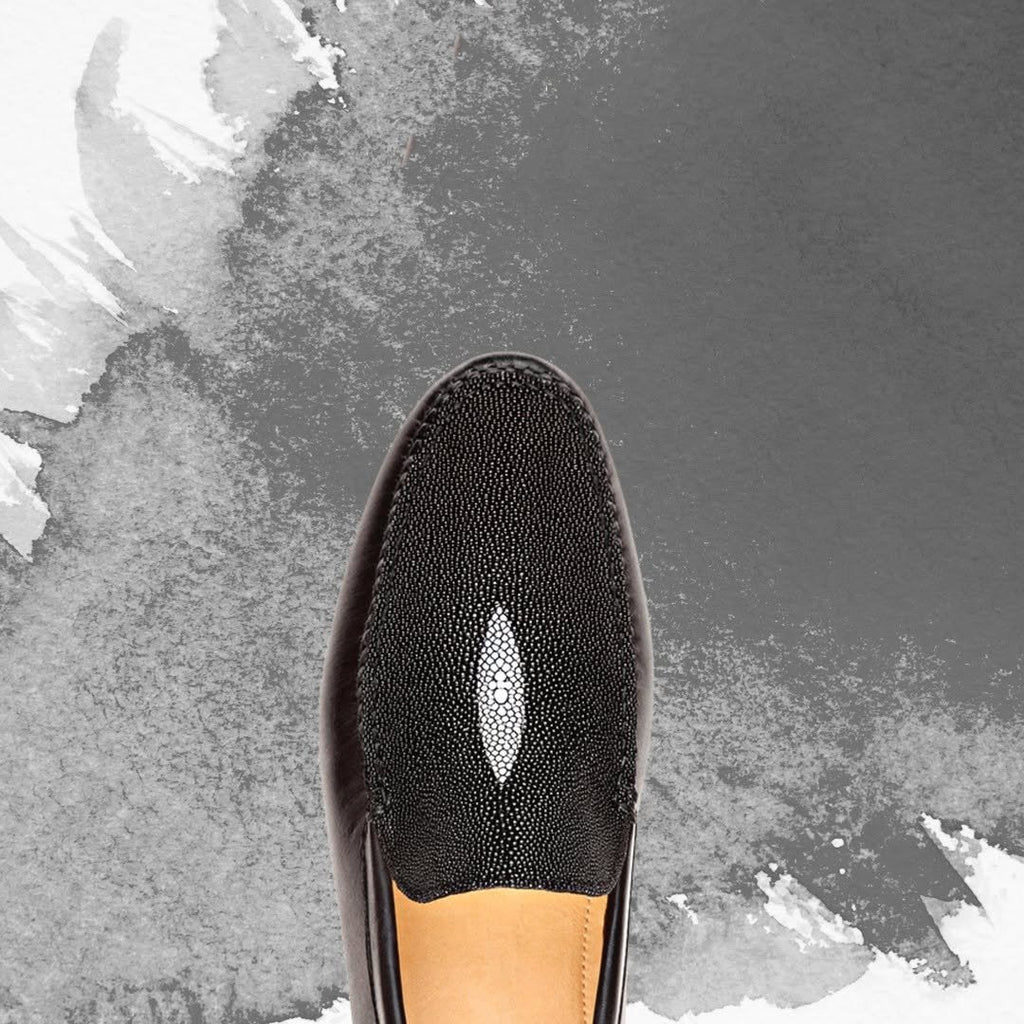 Black Moccasin With Stingray Eye And Cowhide Leather