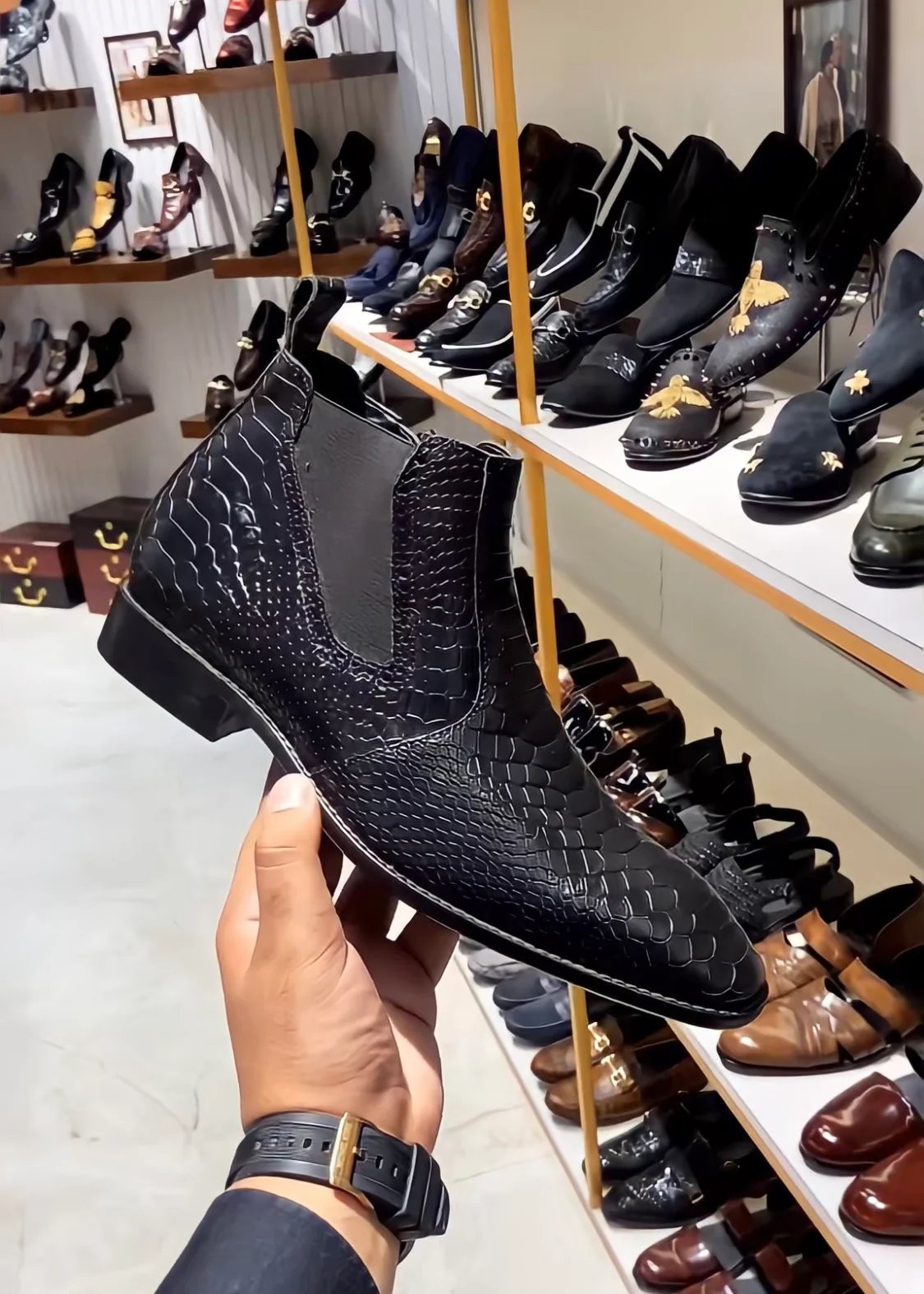 Charcoal Black Cobra Scaled Zip Boots