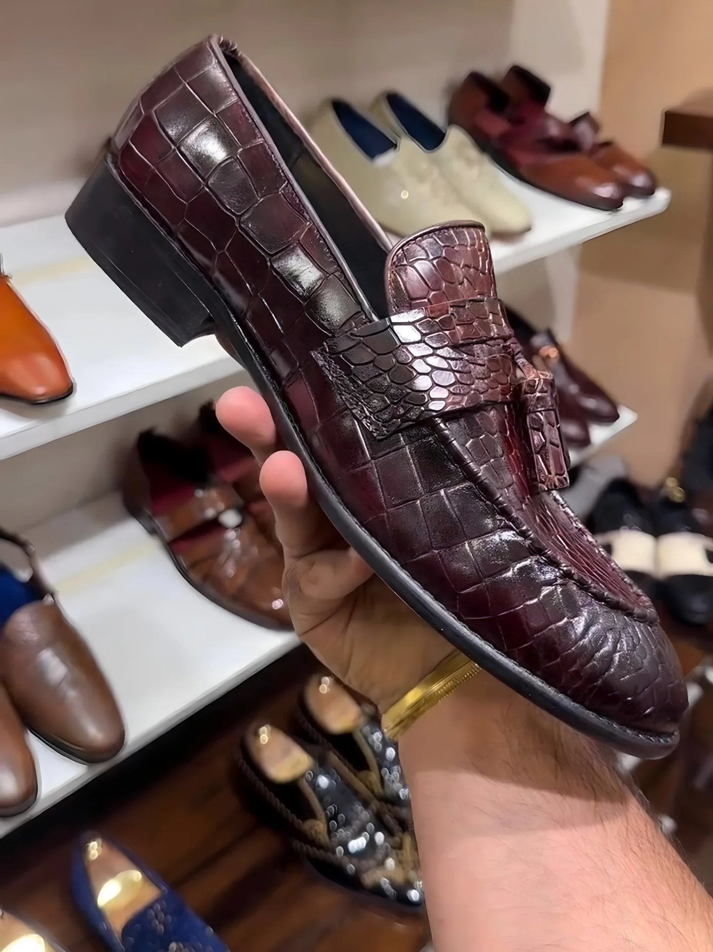 Baby Crocodile Wine Shade Moccasins