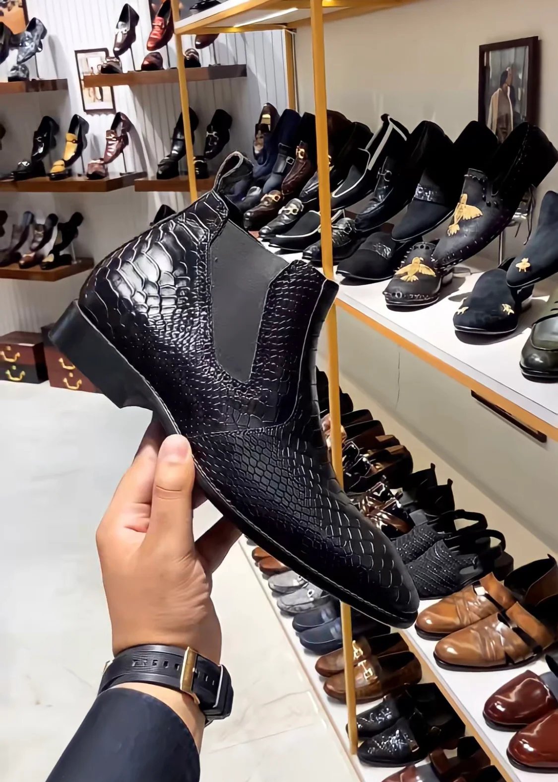 Charcoal Black Cobra Scaled Zip Boots