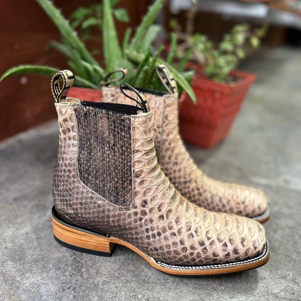 Men's Handmade Crocodile Leather Square Toe Chelsea Boots