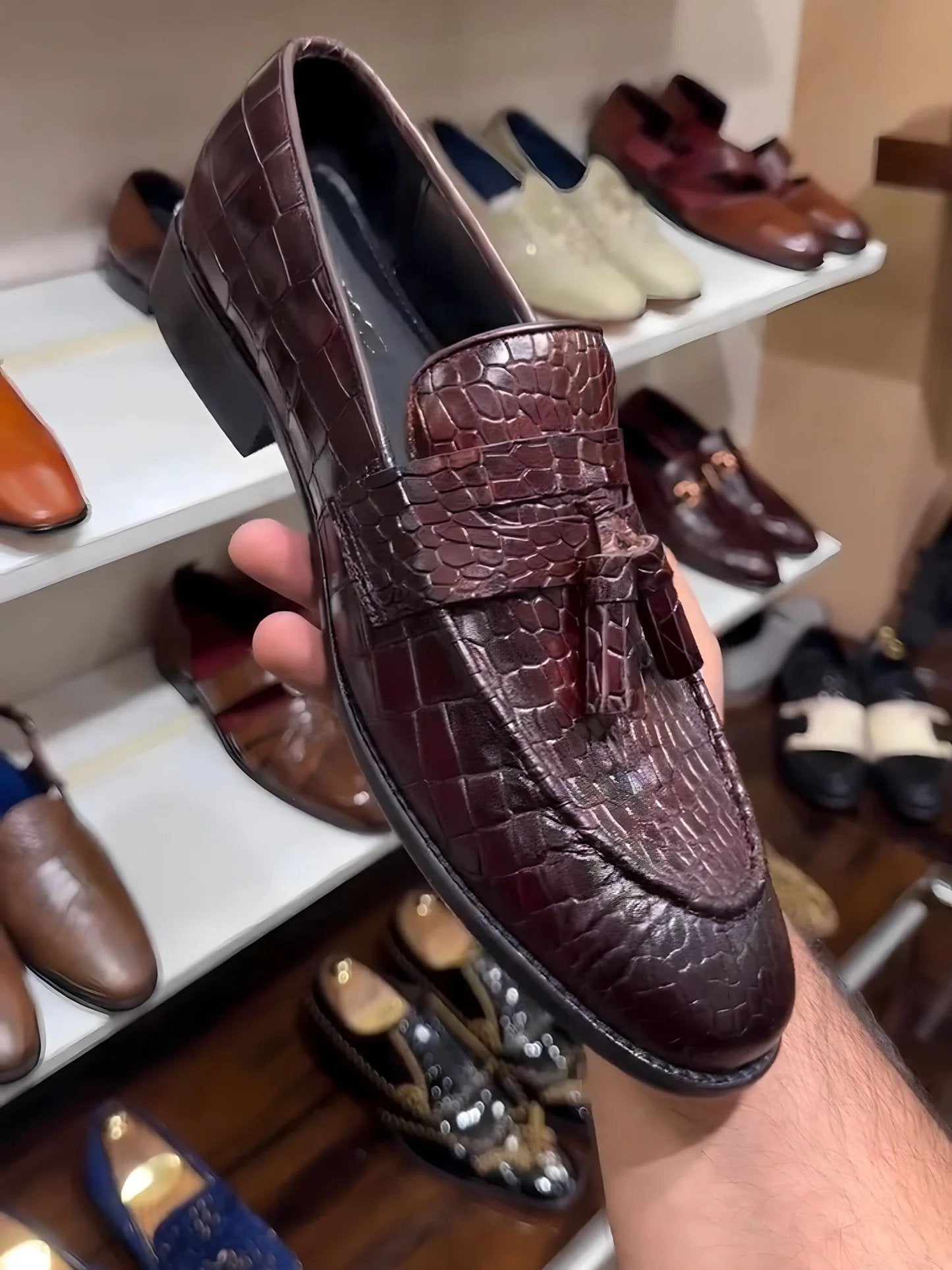 Baby Crocodile Wine Shade Moccasins