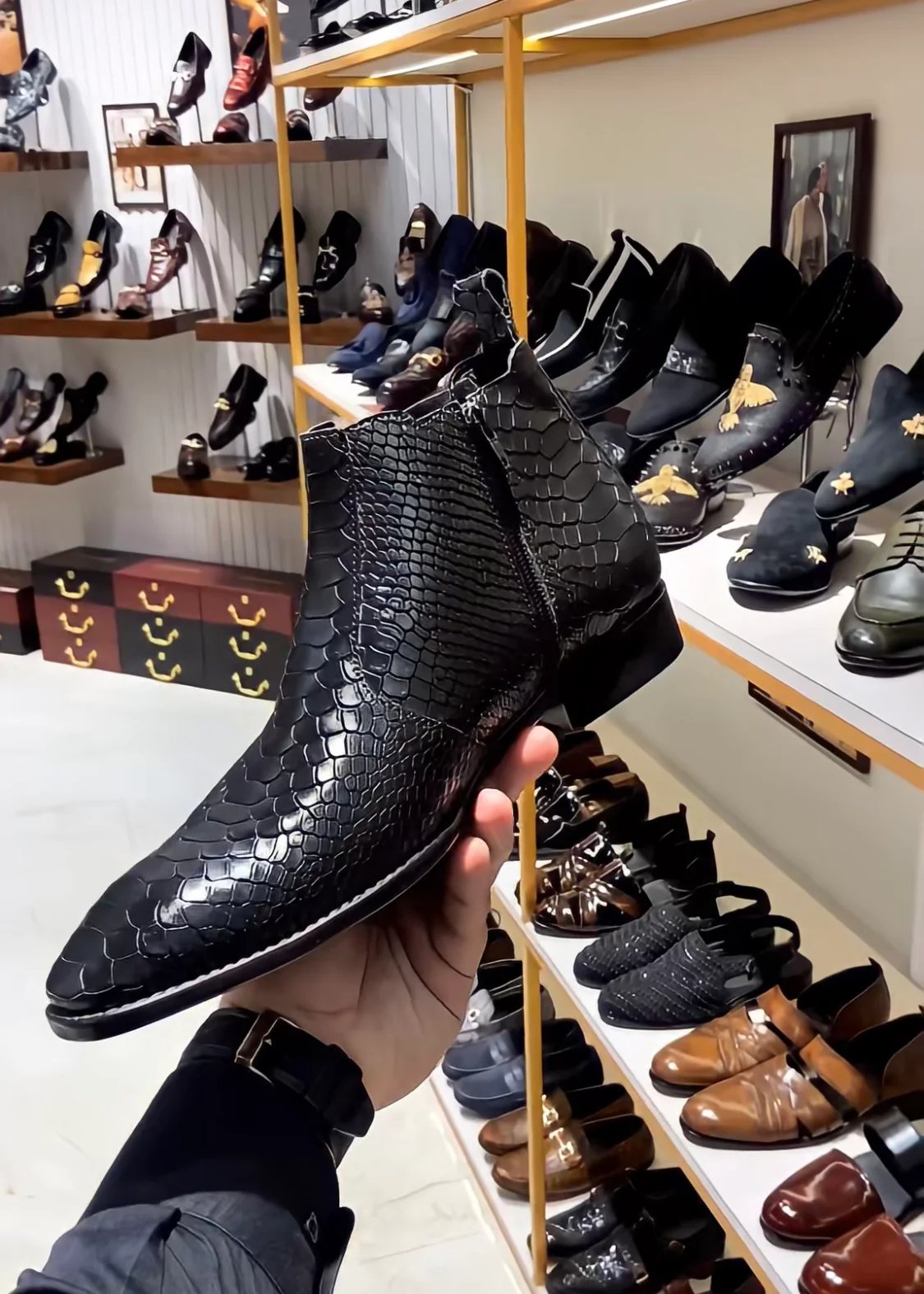 Charcoal Black Cobra Scaled Zip Boots