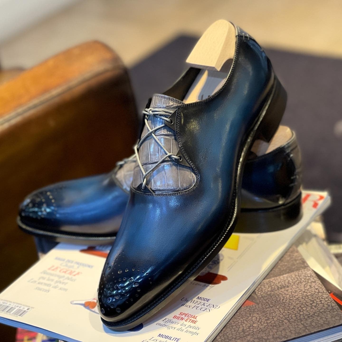 Le Casanova - Grey Alligator and Blue calf