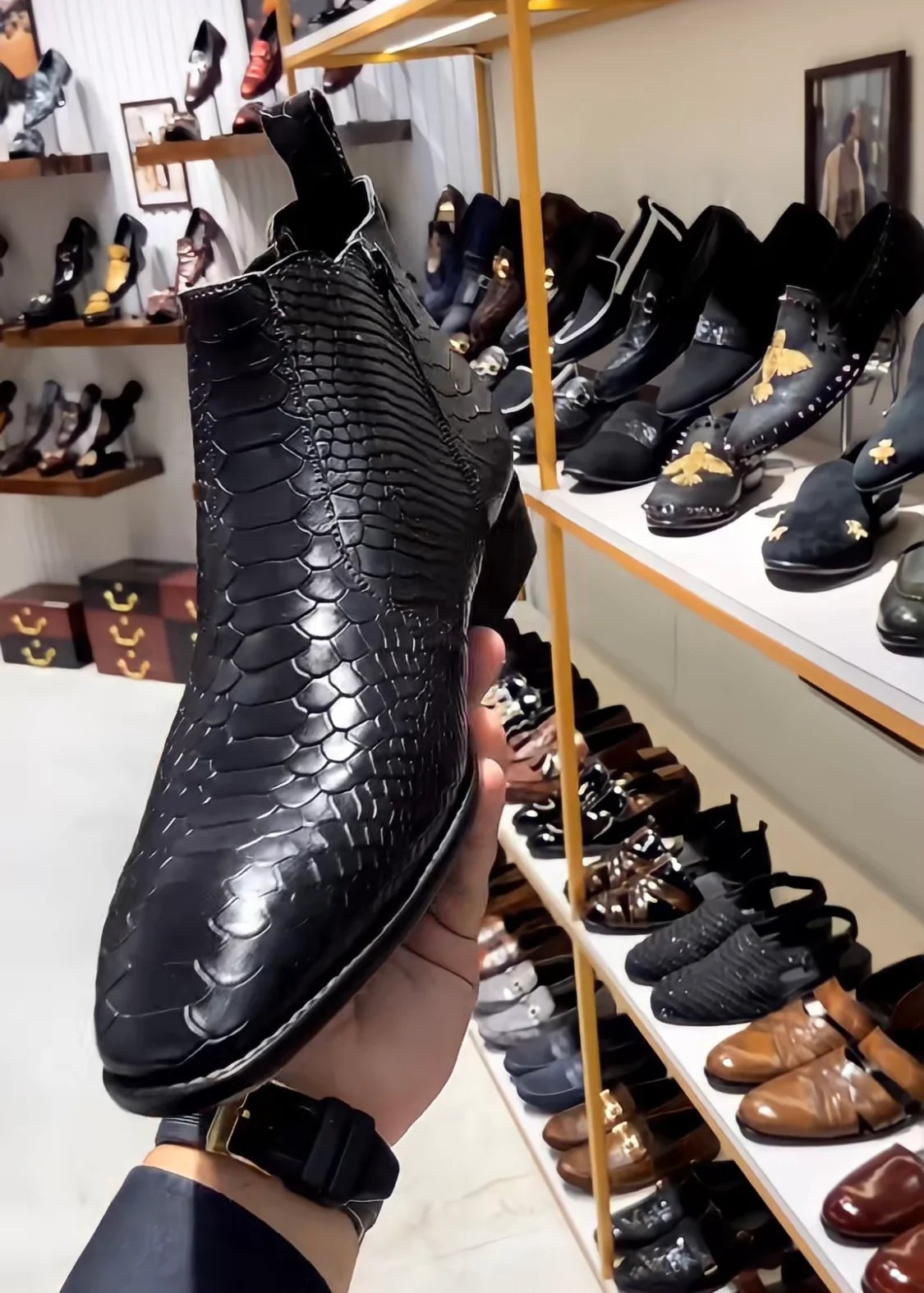 Charcoal Black Cobra Scaled Zip Boots