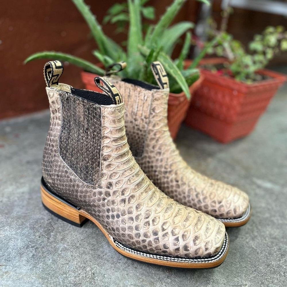 Men's Handmade Crocodile Leather Square Toe Chelsea Boots
